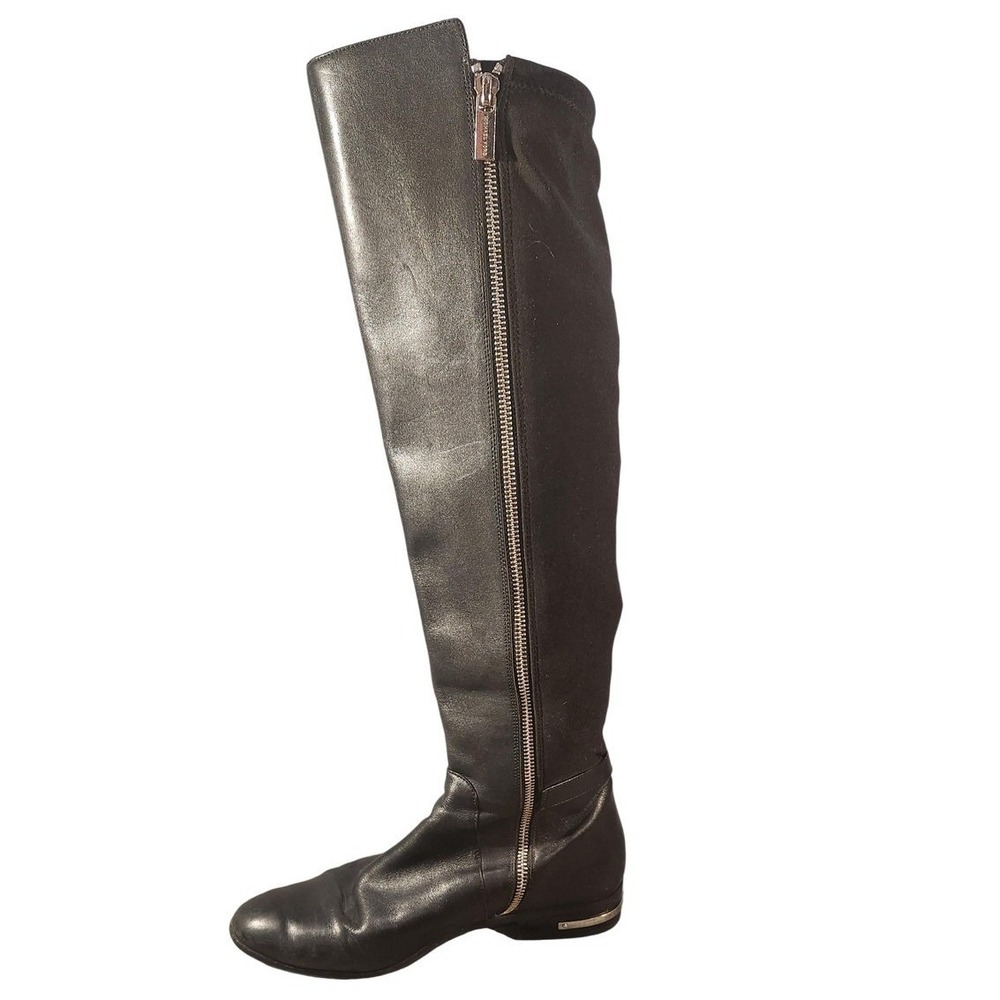 Michael Kors Boots Womens Size 8.5 Black Leather Knee High Riding Zip Stretch